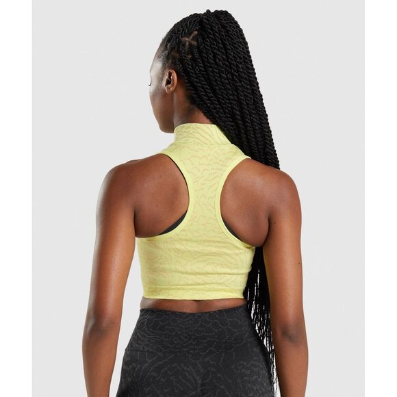 Gymshark Adapt Animal Seamless Crop Top Size XS Sleeveless Half Zip Athleisure - Picture 2 of 8